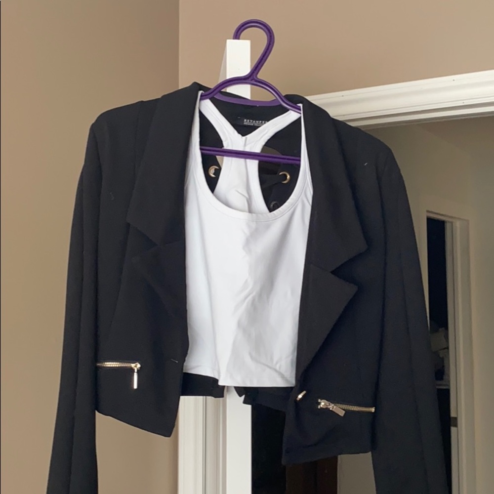 Cropped corset back black blazer top